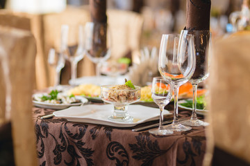 banquet table setting at restaurant