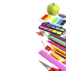 Naklejka premium colorful assortment school supplies isolated white background 