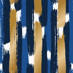 Printed kitchen splashbacks Blue gold Abstract Brush Strokes Pattern
