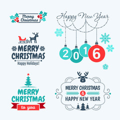 Merry Christmas and happy new year 2016. Set of typographic elements,  frames and vintage labels.