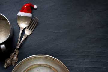Christmas cutlery on the table abstract food background
