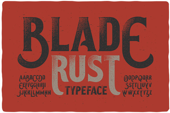 "Blade Rust" textured rough vintage typeface on bloody background