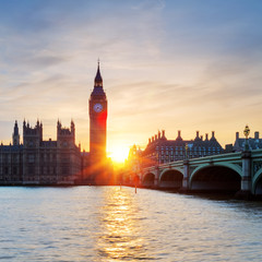 Fototapeta premium View of Big Ben clock tower in London at sunset