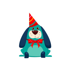 Little Dog with a Party Hat on. Vector Illustration