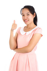 Portrait of young asian woman smile and happy on white background