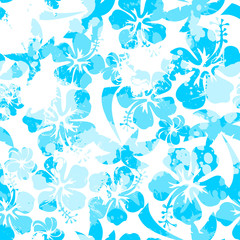 Light blue paint effect hibiscus seamless pattern