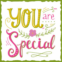 Hand drawn vintage print with hand lettering and decoration. You