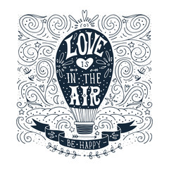 Hand drawn vintage label with a ship in a bottle and hand letter