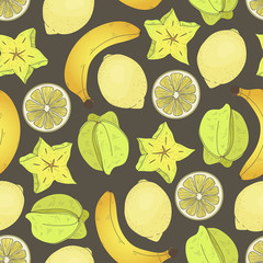 Different fruits seamless pattern. Vector illustration