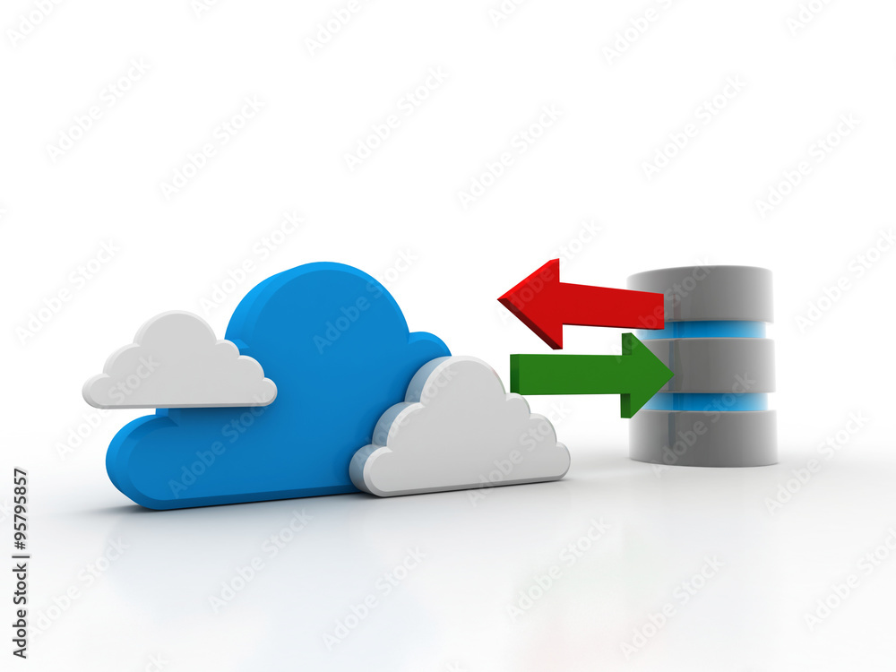 Poster 3d rendering database storage data base with cloud folder storage