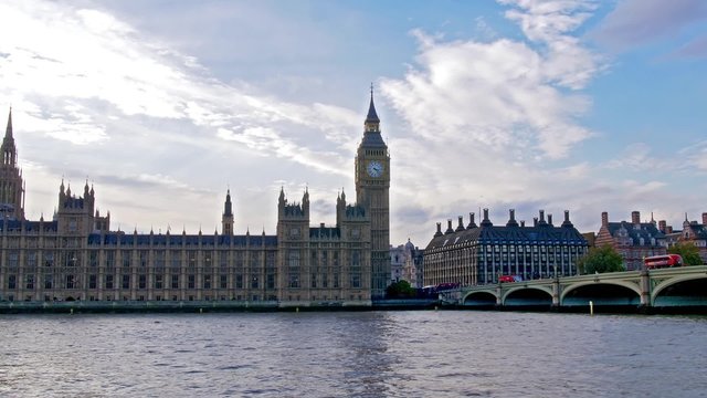 Panning view of the House of Parliament and the Big Ben in London