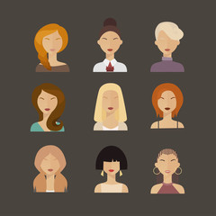 Vector illustration of young beautiful women heads