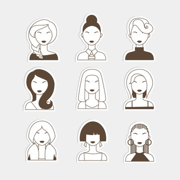 Vector illustration of young beautiful women heads
