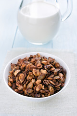Granola cereal and milk