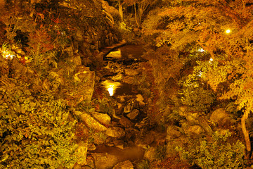 愛知県豊田市、猿投温泉　ライトアップされた庭園