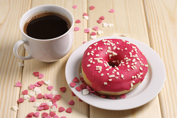 Donut with strawberry and coffee
