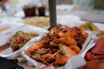 Flame-grilled shrimps prepared for the party
