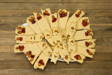group shortbread cookies with jam and  nuts