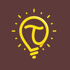 T letter with light bulb or idea icon.
