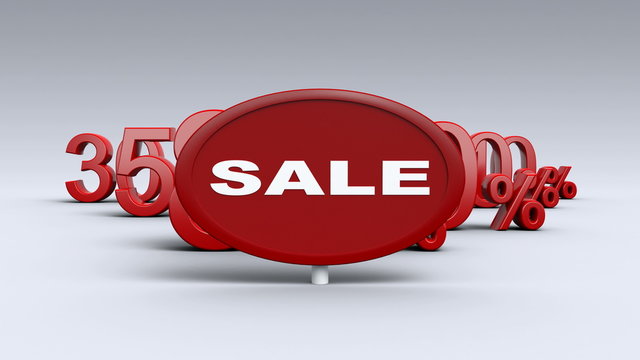 Sale, discount, percentages, special offer. 3D animation with percentages in red. 4K