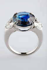 White gold or silver ring with blue sapphire gemstone