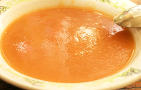 Pumpkin soup in plate