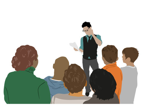 Lehrer vor einer Gruppe von Sch&uuml;lern