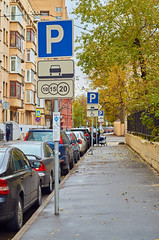 Road sigh of paid parking in Moscow street