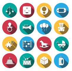 flat shadow baby toy icon set