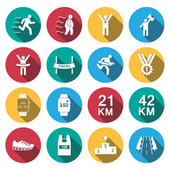 flat long shadow human run icons set.vector.