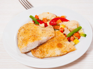 Fried fish fillet and Mixed vegetables