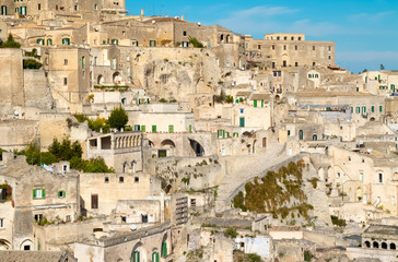 Fototapeta na wymiar panoramic view of typical stones (Sassi di Matera) of Matera