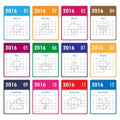 2016 calendar template with weather icon.Vector/illustration.201
