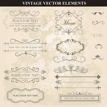 Decorative vintage frames ribbons and borders set vector