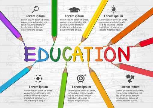 Education infographics design with crayon and paper