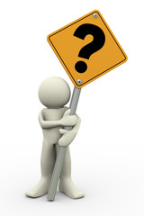 3d man with question mark sign board