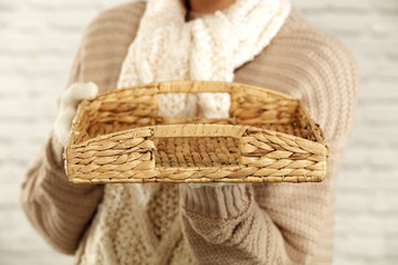 Obraz premium woman and tray 