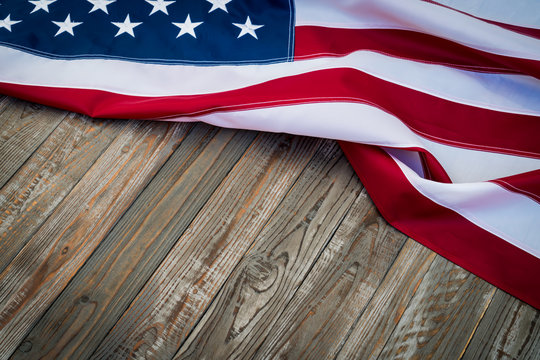 American flag on wood background