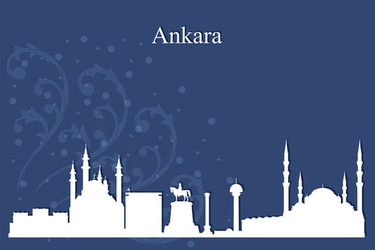 Ankara city skyline silhouette on blue background