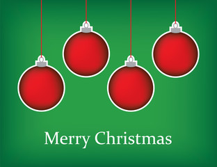 christmas greeting card with red baubles and merry christmas tex