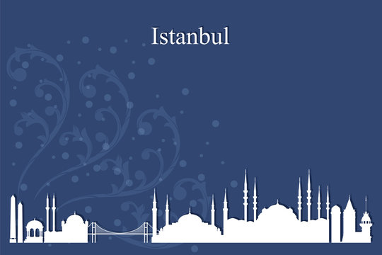 Istanbul city skyline silhouette on blue background
