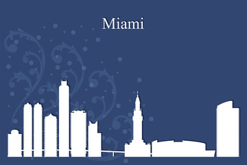 Miami city skyline silhouette on blue background