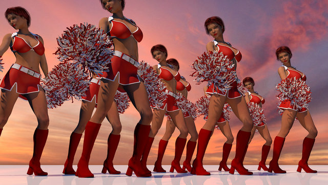 Cheerleader Squad In Holiday Outfits at Sunset