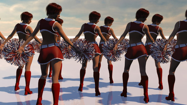 Cheerleader Squad In Christmas Outfits From Behind
