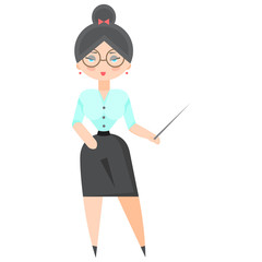 Fototapeta na wymiar illustration of beautiful brunette businesswoman with glasses posing making gestures