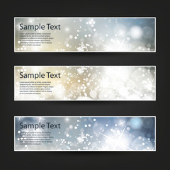 Set of Horizontal Banner or Header Designs for Christmas, New Year or Other Holidays with Colorful Sparkling Pattern Background - Colors: Blue, Silver, Gold