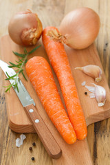 vegetables on brown wooden background