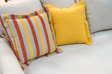 Colorful Pillows on  Grey Sofa