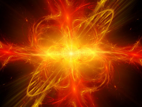 Fiery glowing plasma explosion in space