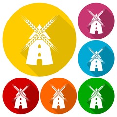Windmill icons set with long shadow